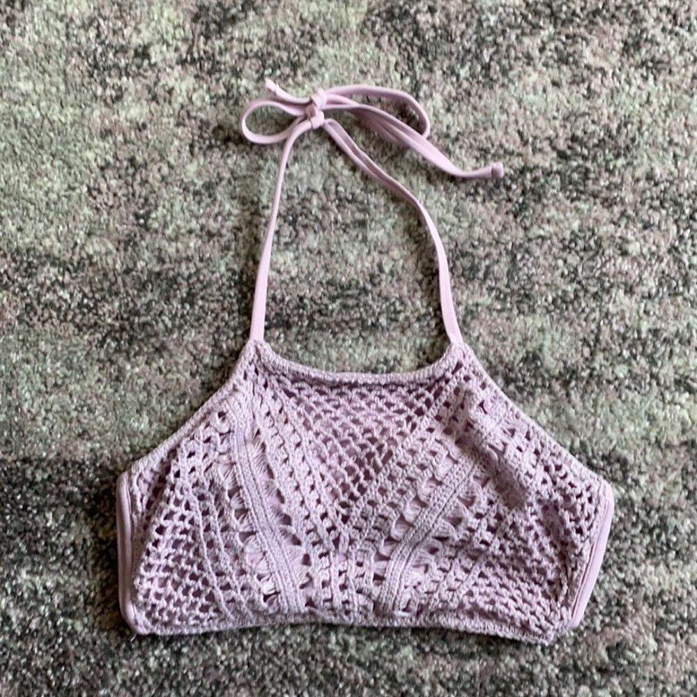 Xhilaration Women’s Purple Crotchet Halter Swim Two Piece Bikini Top D/DD